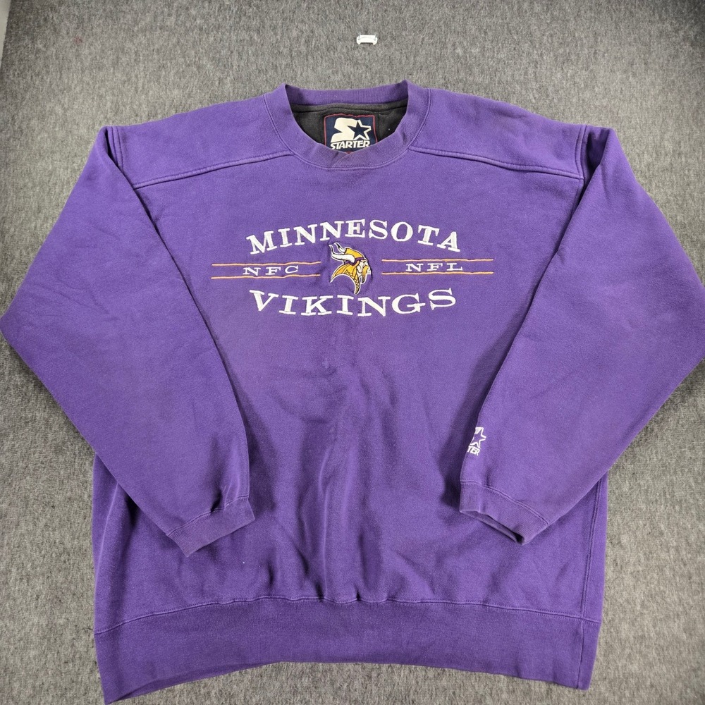 Vintage Starter Minnesota Vikings NFL Sweatshirt Mens Large Purple Embroidered